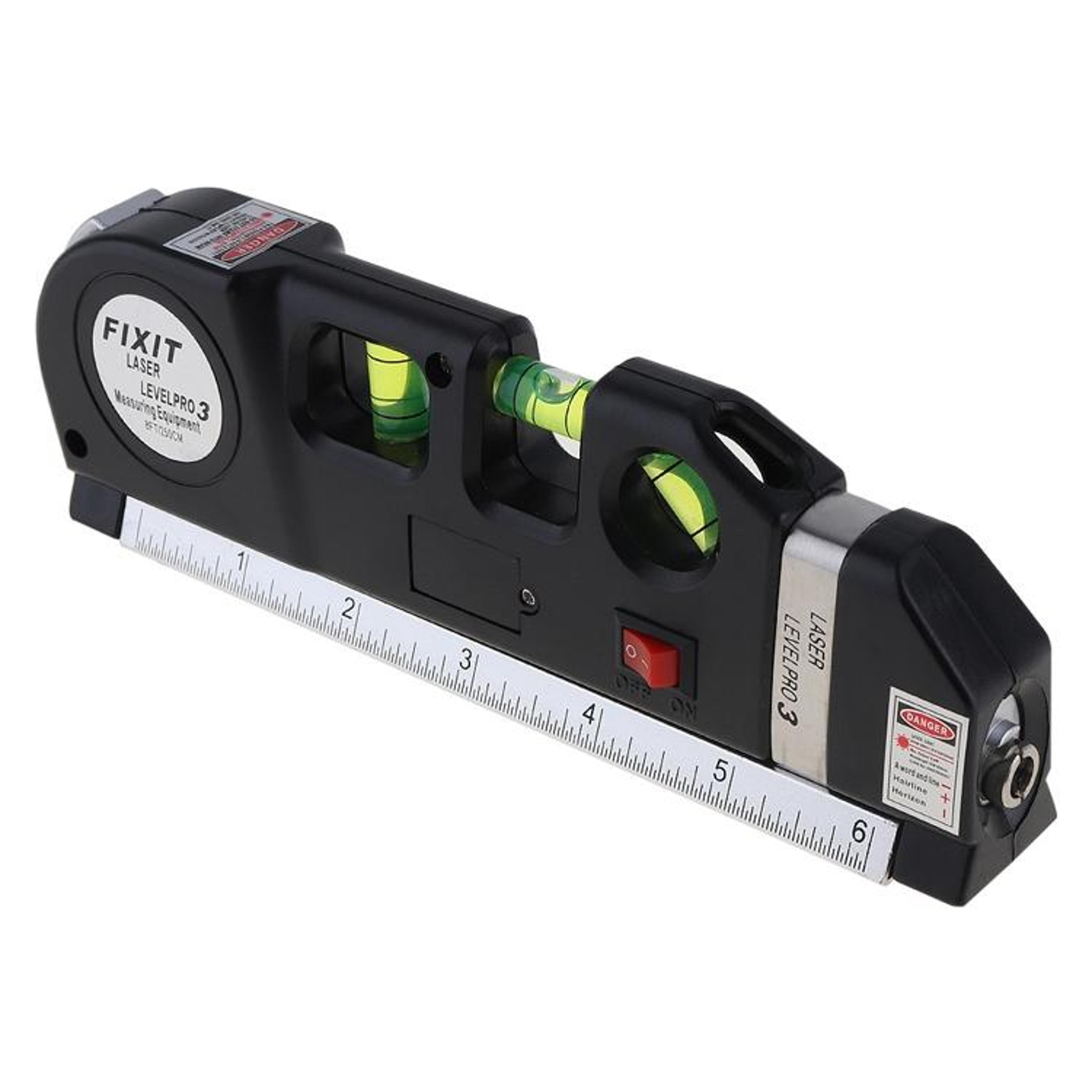 laser level pro 3 with 8ft tape measure and bubble level tool