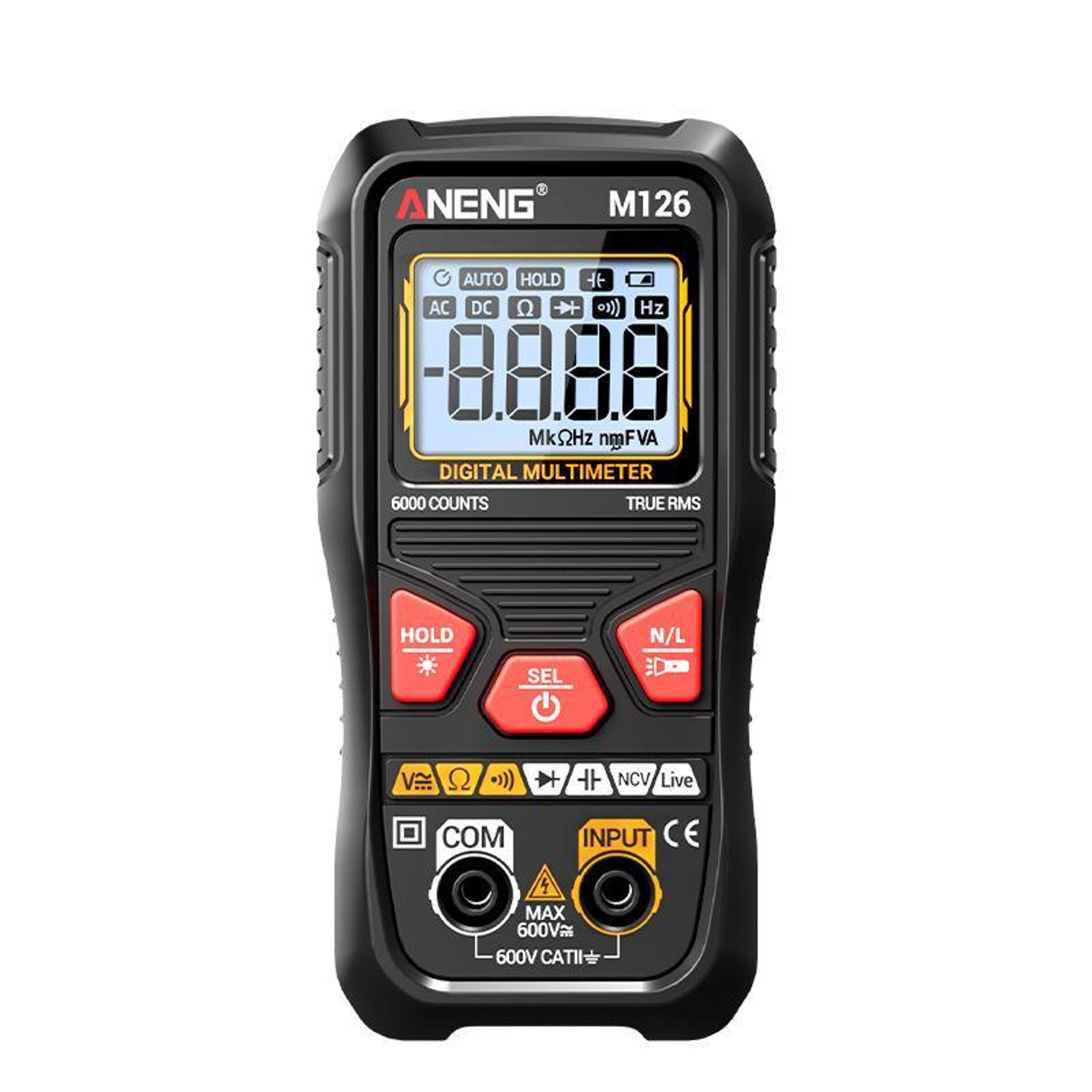 digital multimeter with ncv voltage tester and 6000-count backlit display