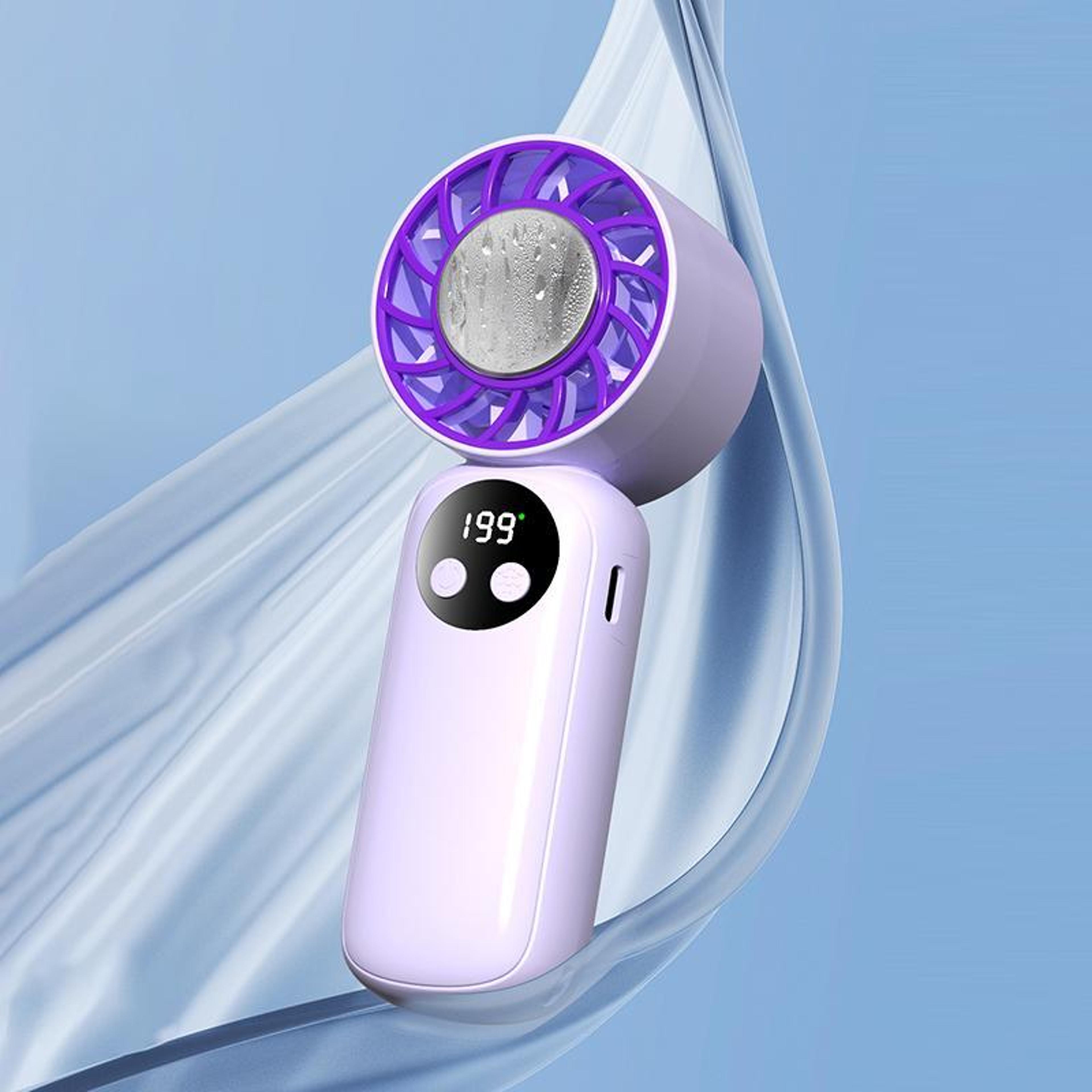 mini ice cooling handheld fan with digital display and 199-speed rechargeable cooling