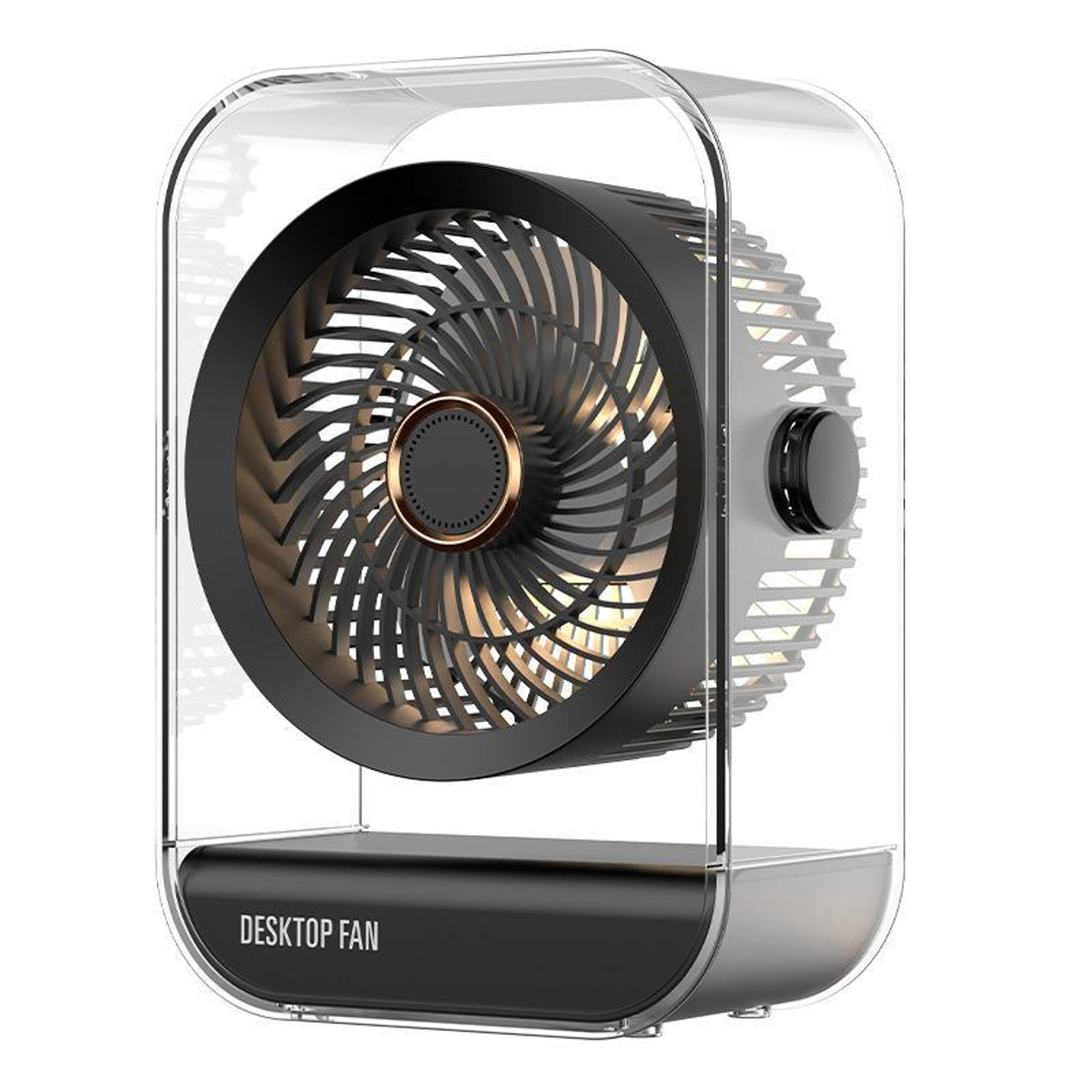 5-speed rechargeable desk fan with night light and 360° adjustable airflow