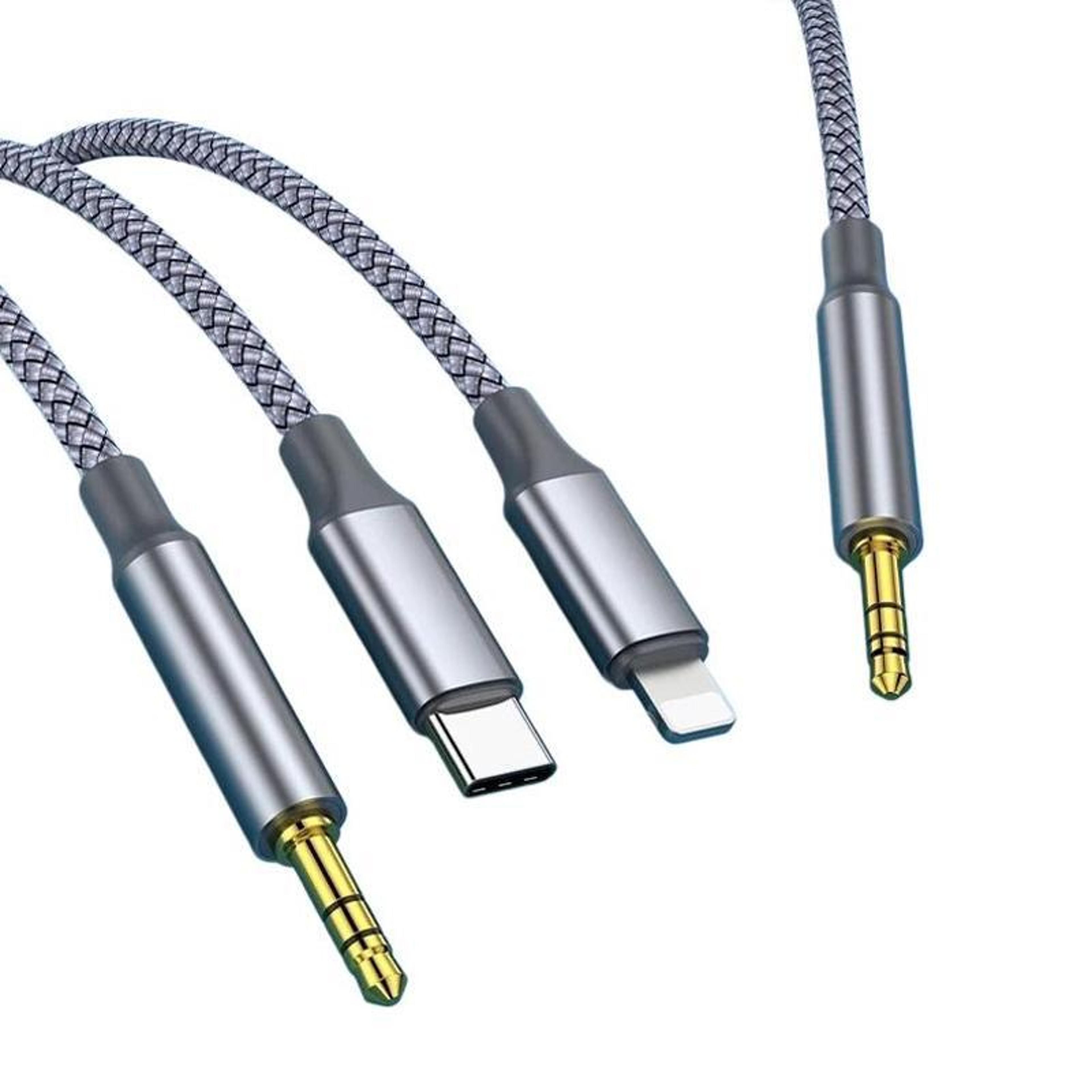 3-in-1 hifi aux audio cable with usb-c, 8-pin and 3.5mm connectors