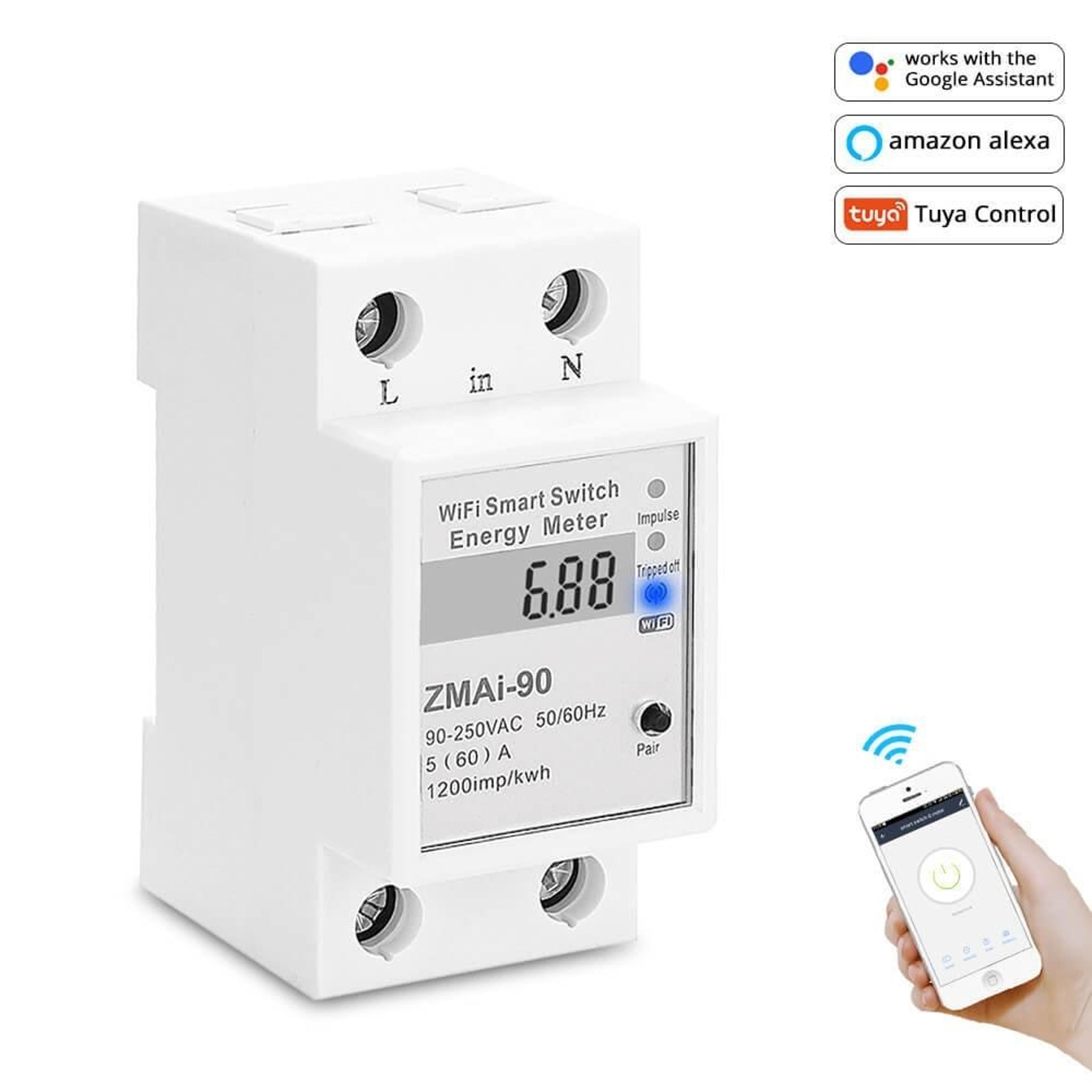 wifi smart energy meter with tuya app control and real-time power monitoring