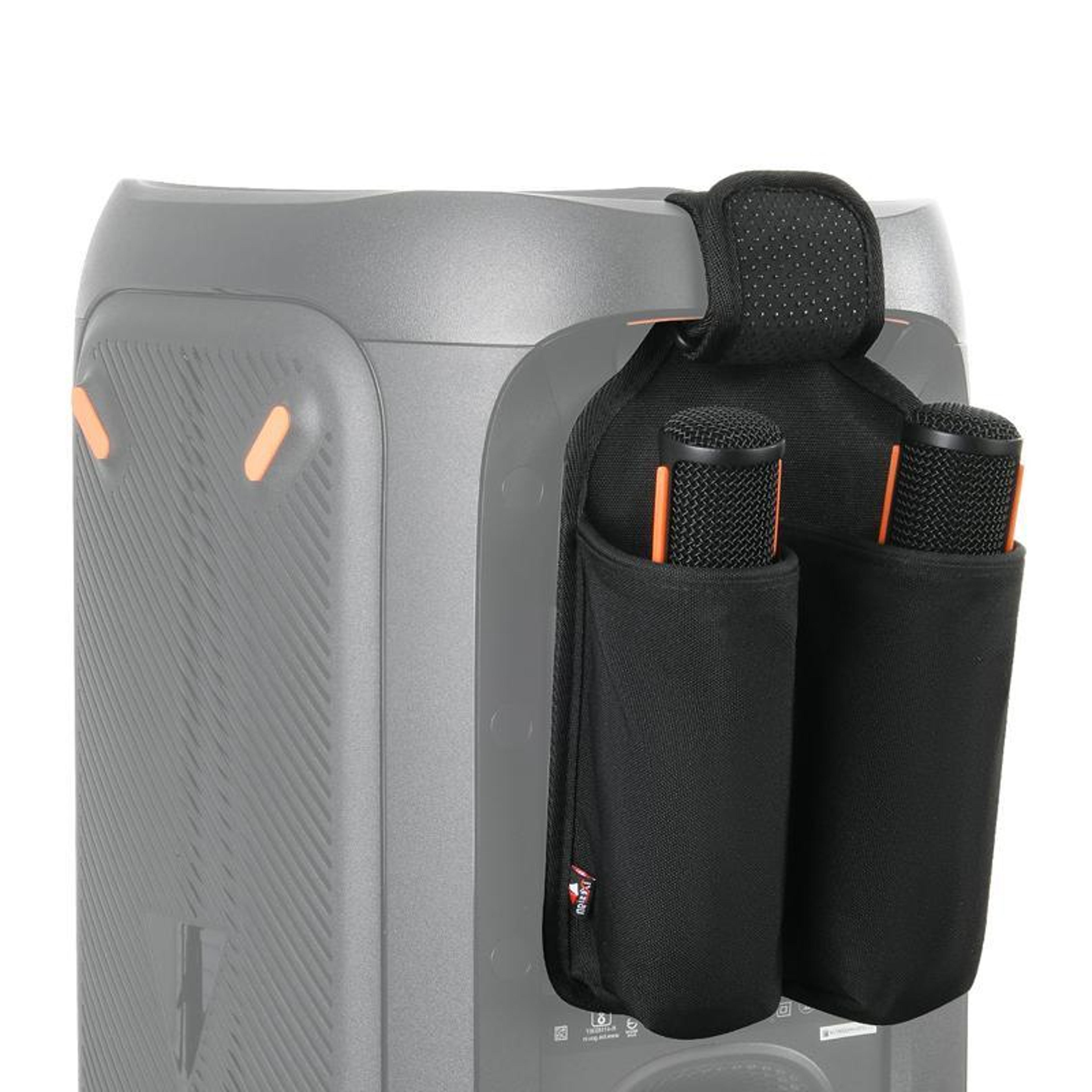 jbl partybox microphone holder bag with dual mic storage and secure strap mount