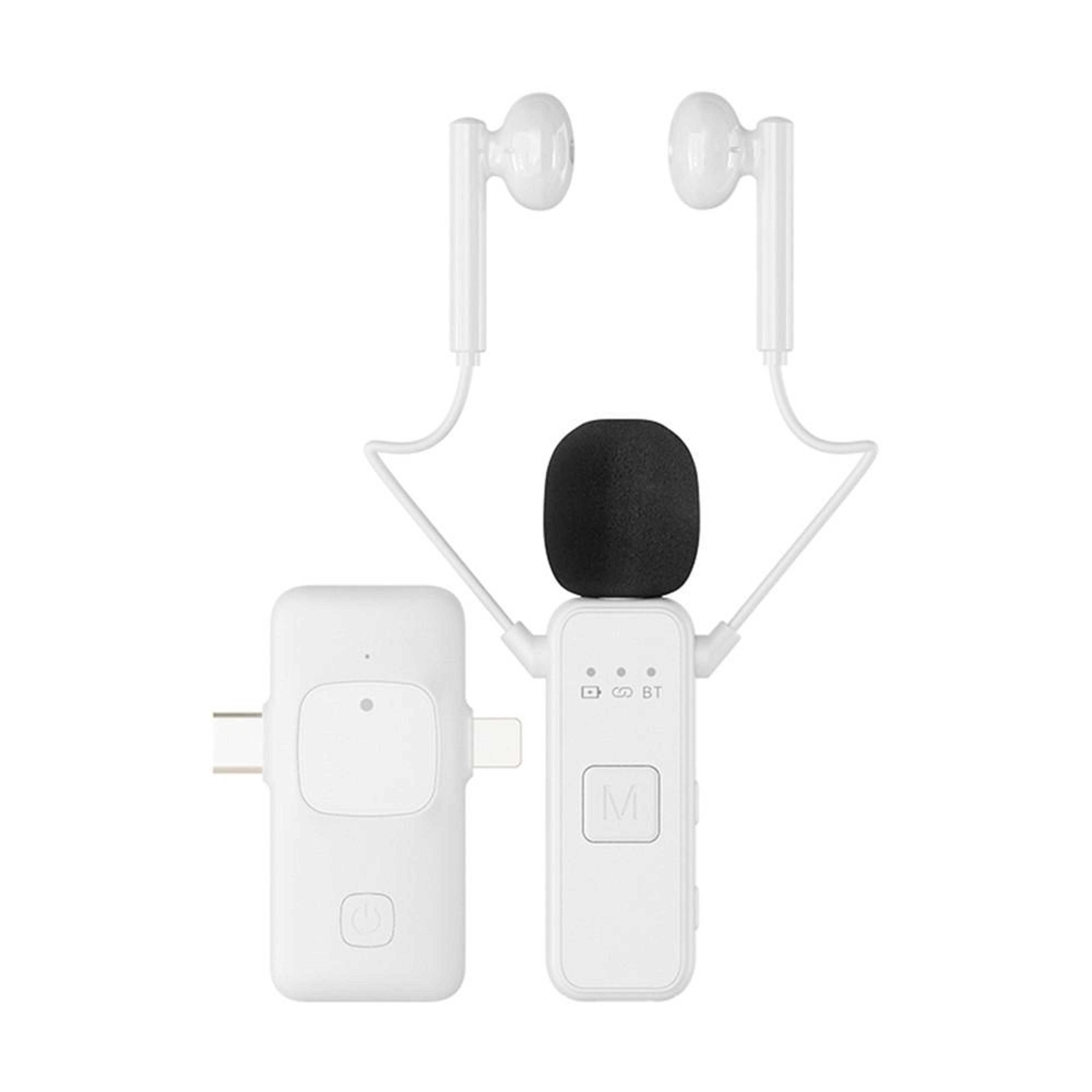 wireless lavalier microphone with earphones and 2-in-1 receiver for vlogging and live streaming