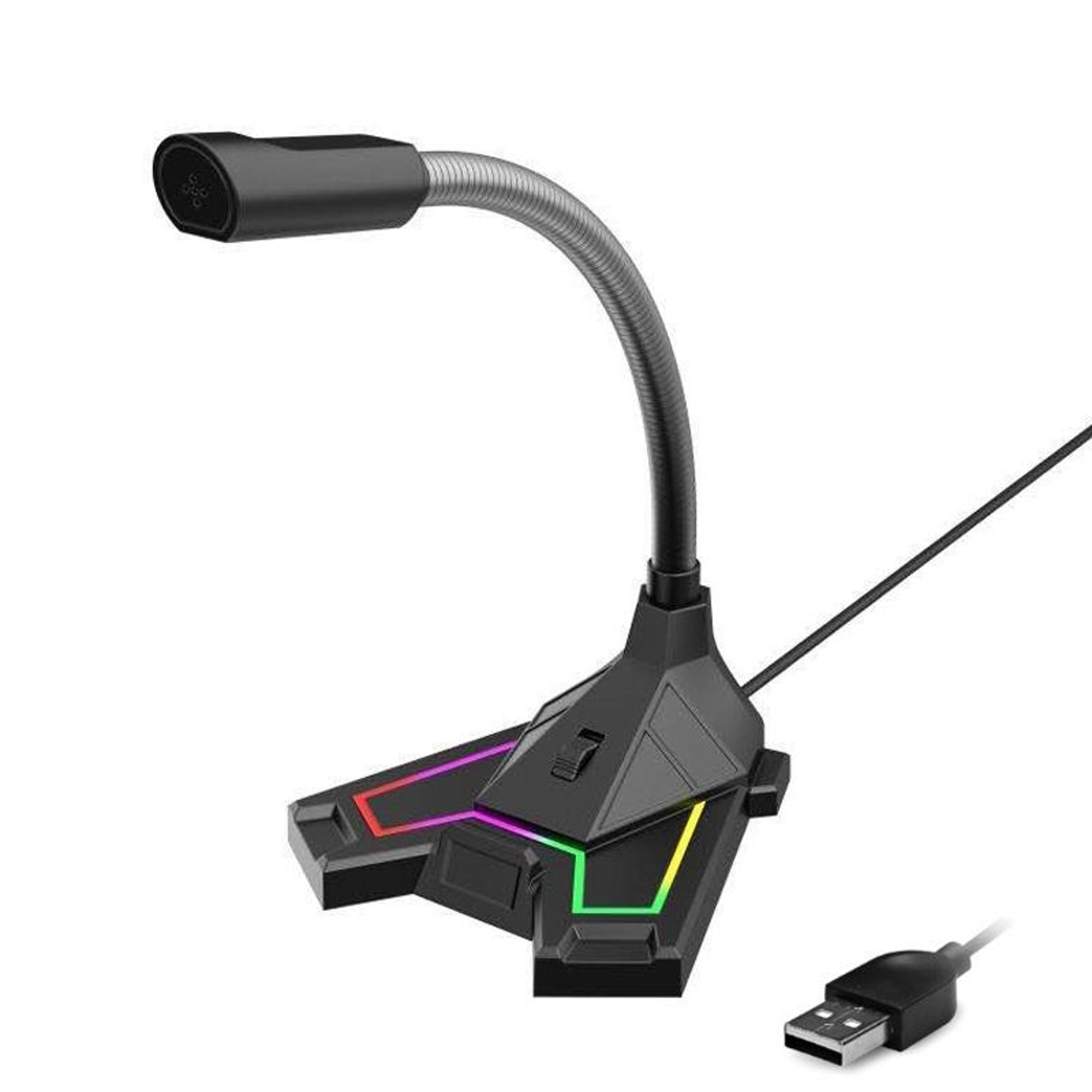 rgb usb gaming microphone with adjustable gooseneck, noise reduction and led lighting