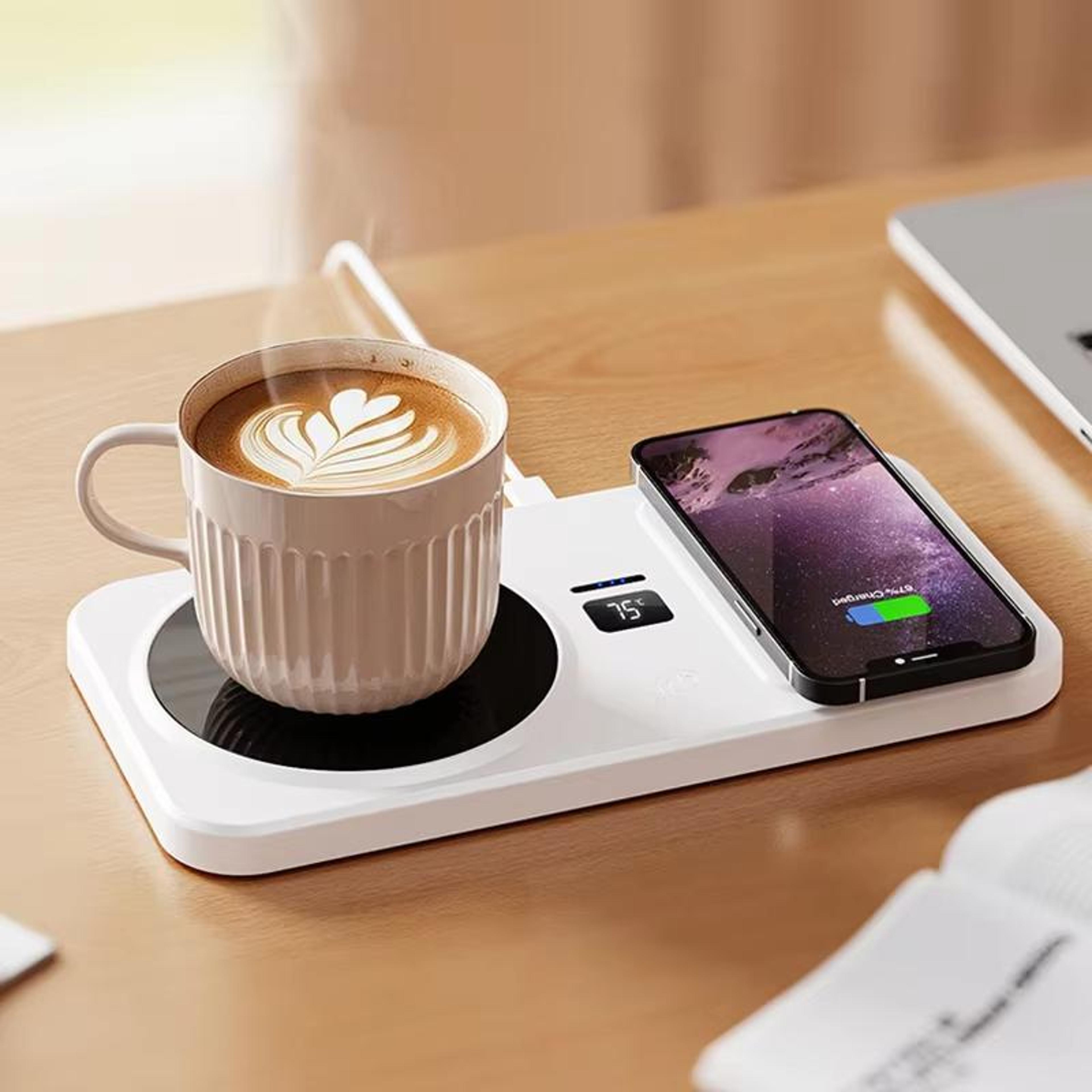 2-in-1 wireless charger cup warmer with 3 temperature settings and auto shutoff