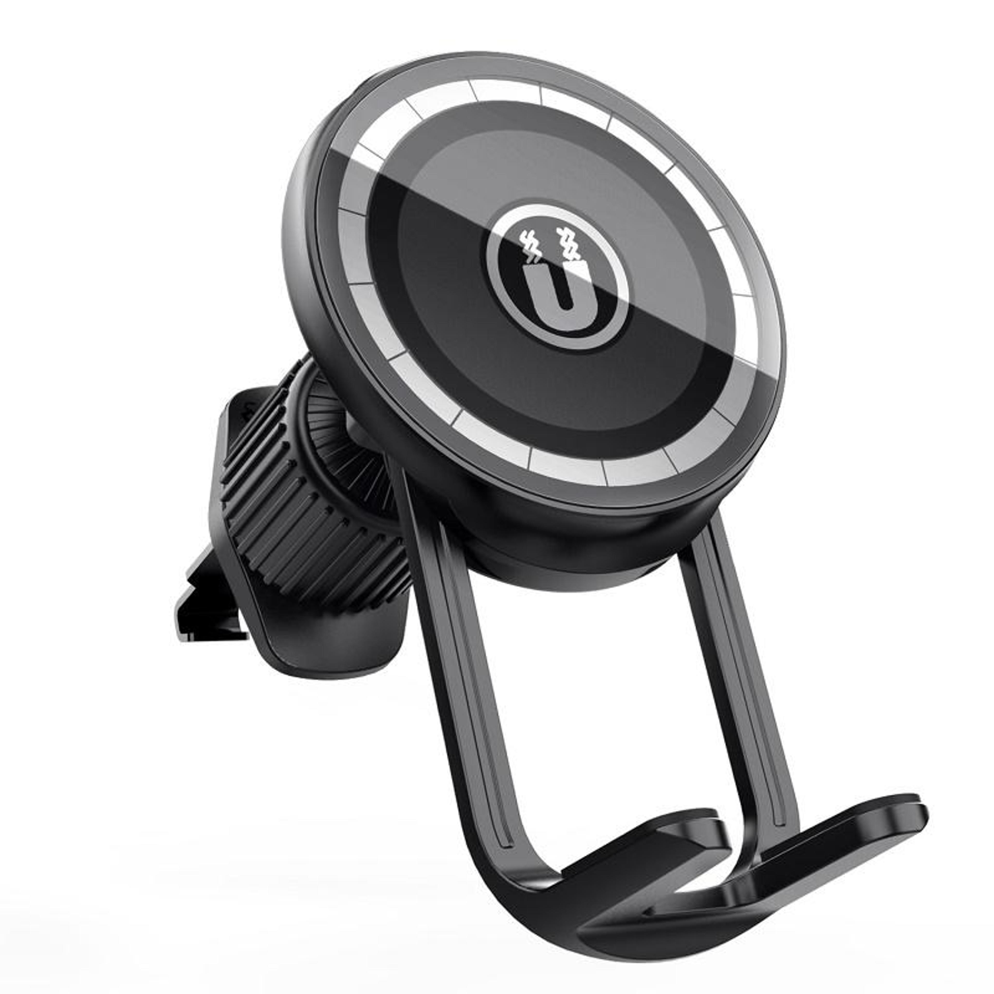 magnetic car phone mount with 360° rotation and secure air vent hook