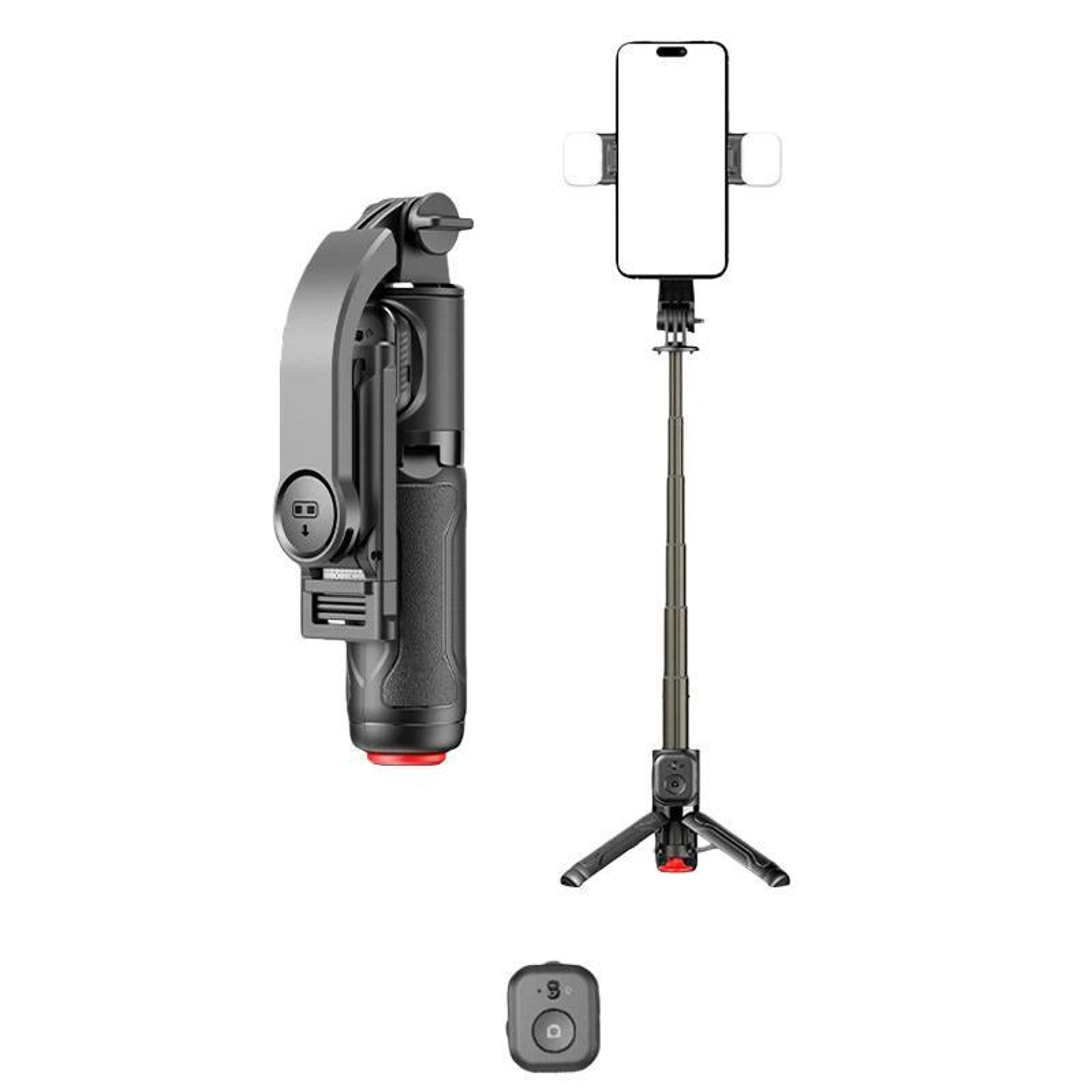 selfie stick tripod with remote control and 360° rotating phone holder