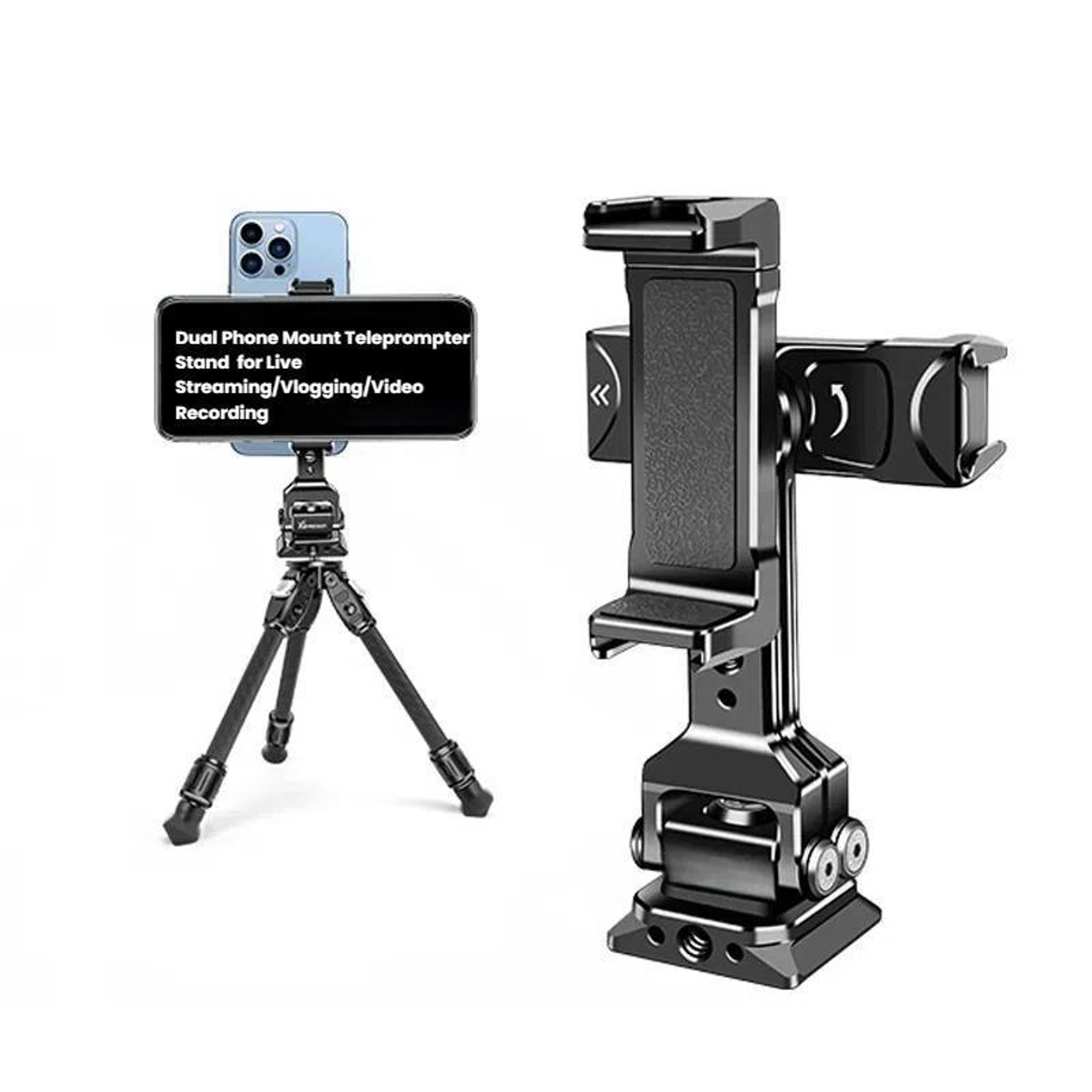 dual phone mount teleprompter stand with arca-swiss base for dji gimbals