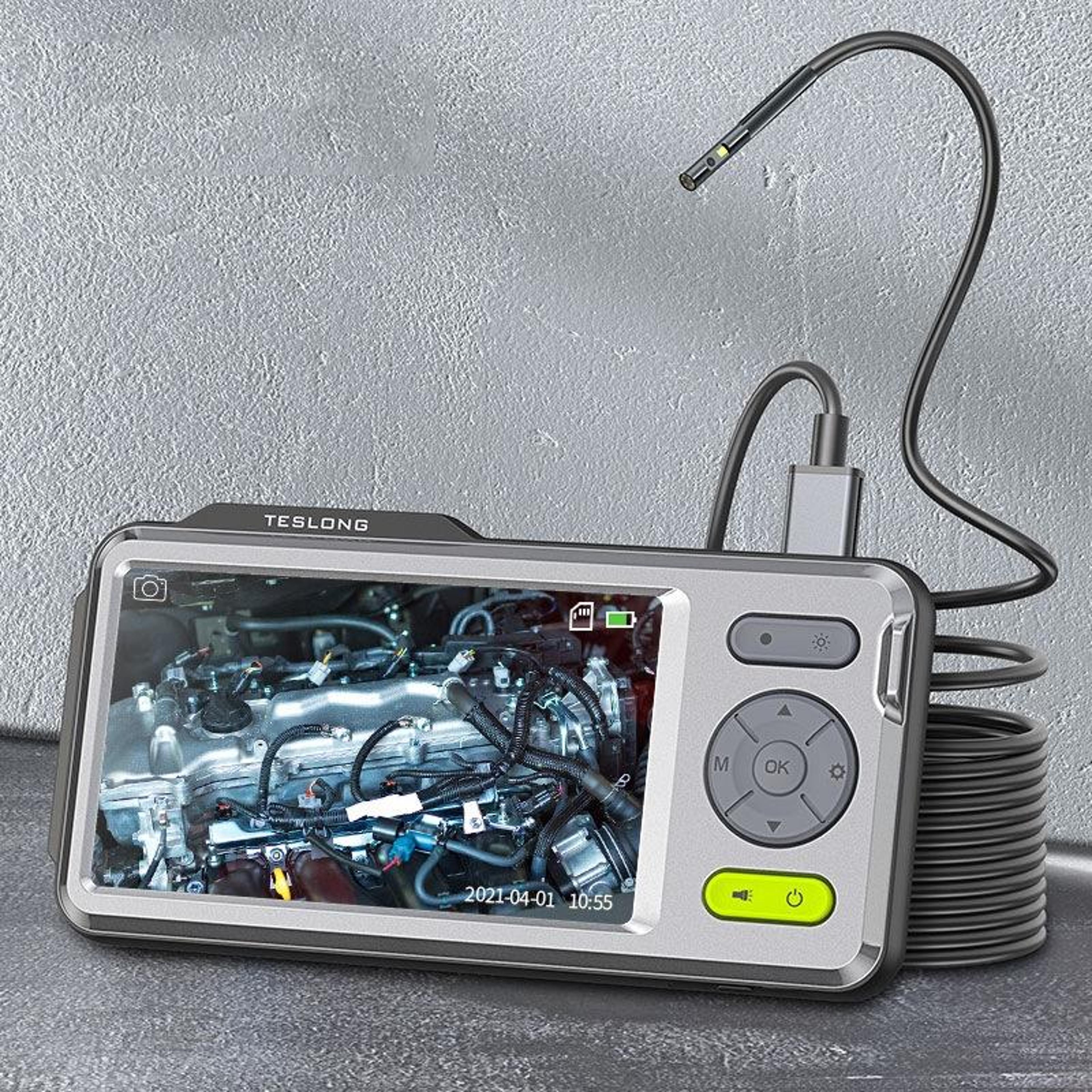 dual lens endoscope camera with 5-inch screen, 5mm waterproof inspection camera
