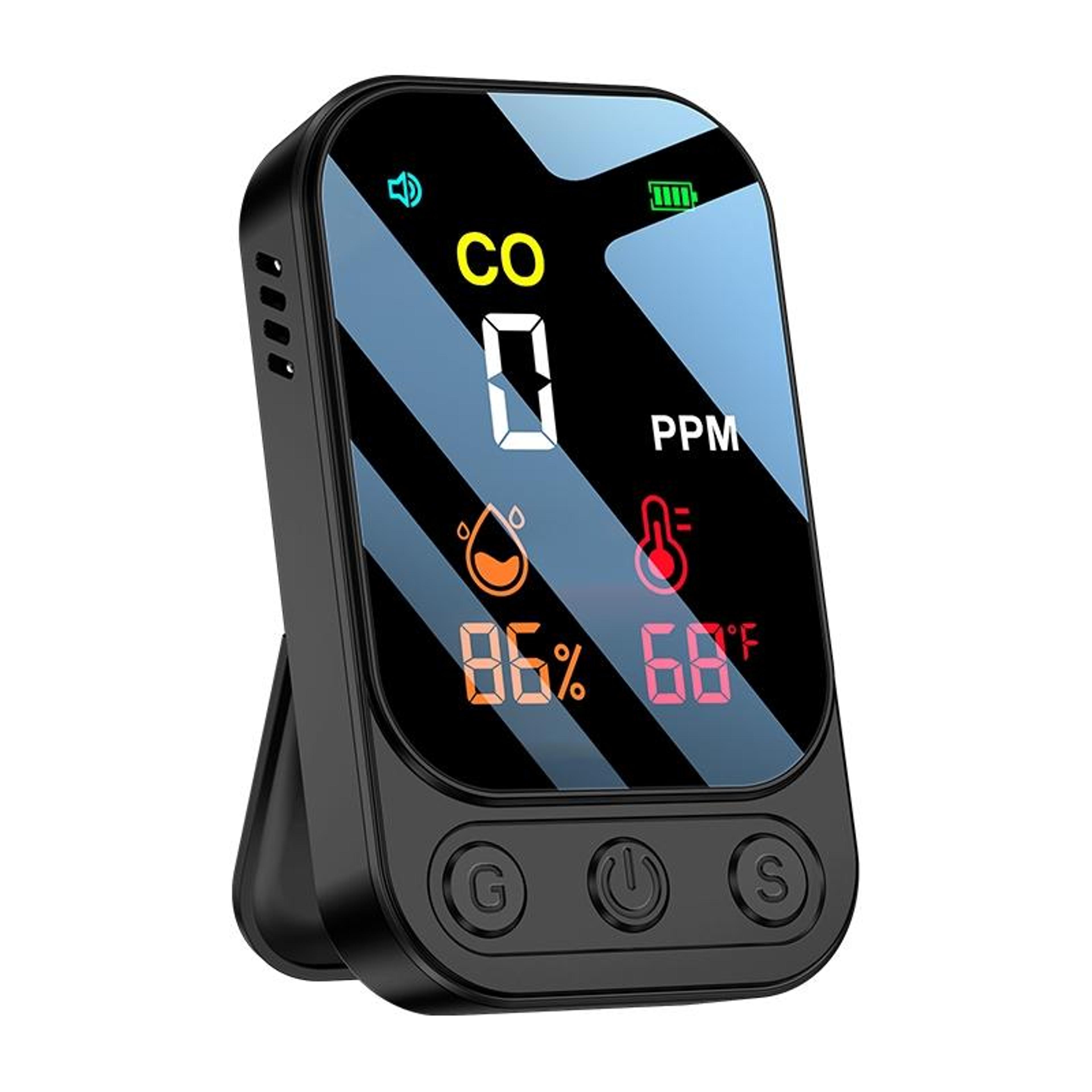 3-in-1 portable carbon monoxide detector with temperature and humidity monitor