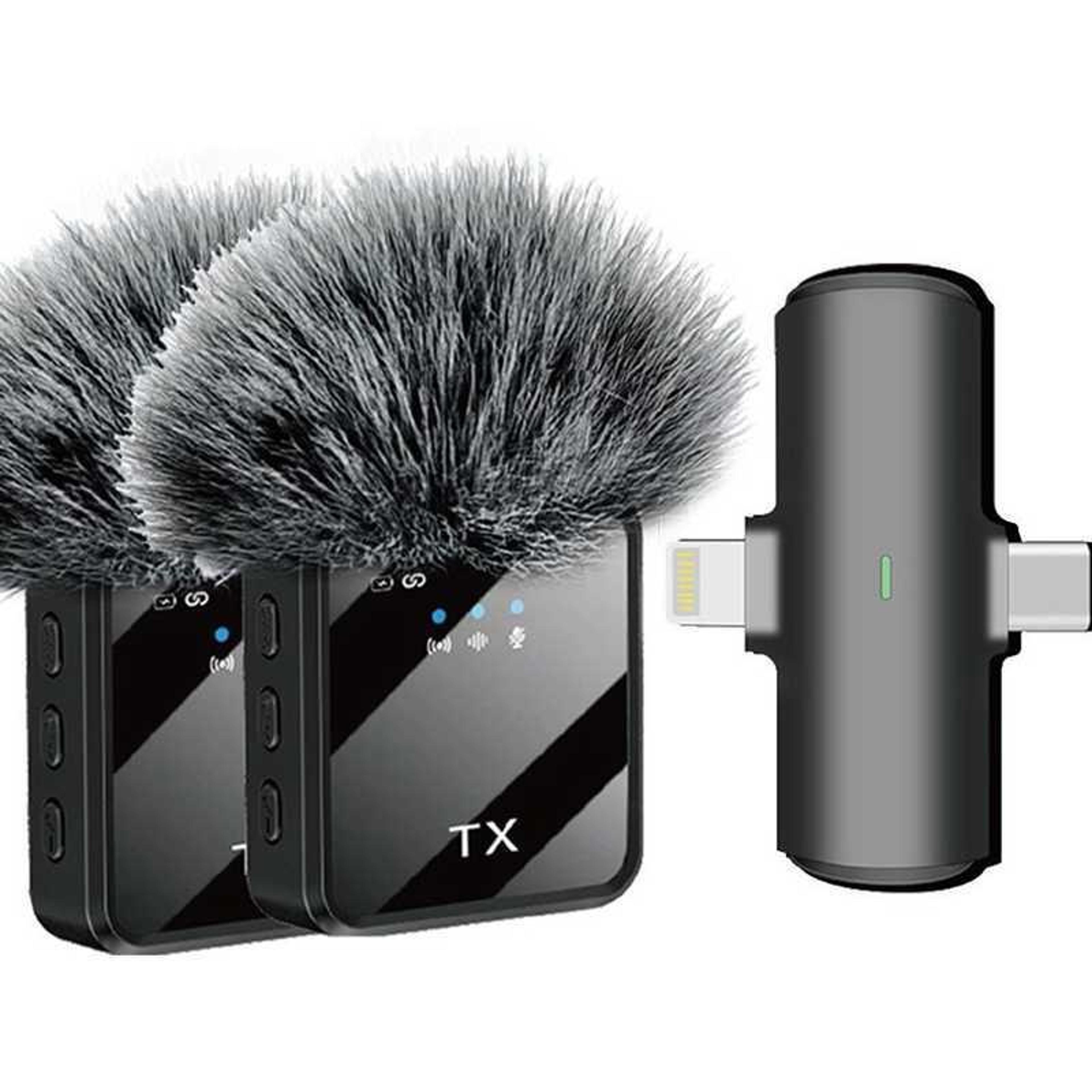 2-in-1 wireless lavalier microphone with dual mics, noise reduction, usb-c & 8-pin receiver