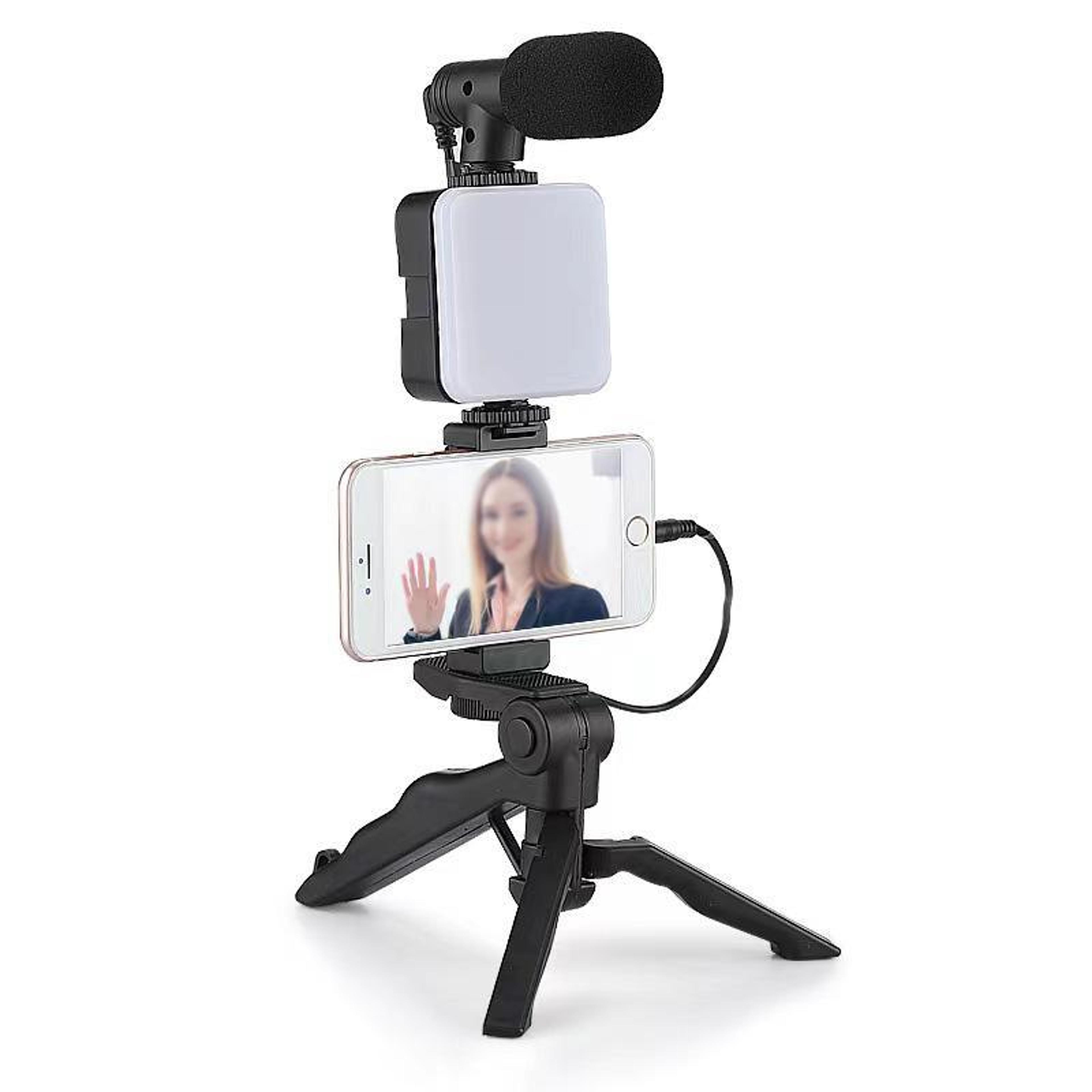 live streaming kit with 49 led video light, phone tripod and microphone