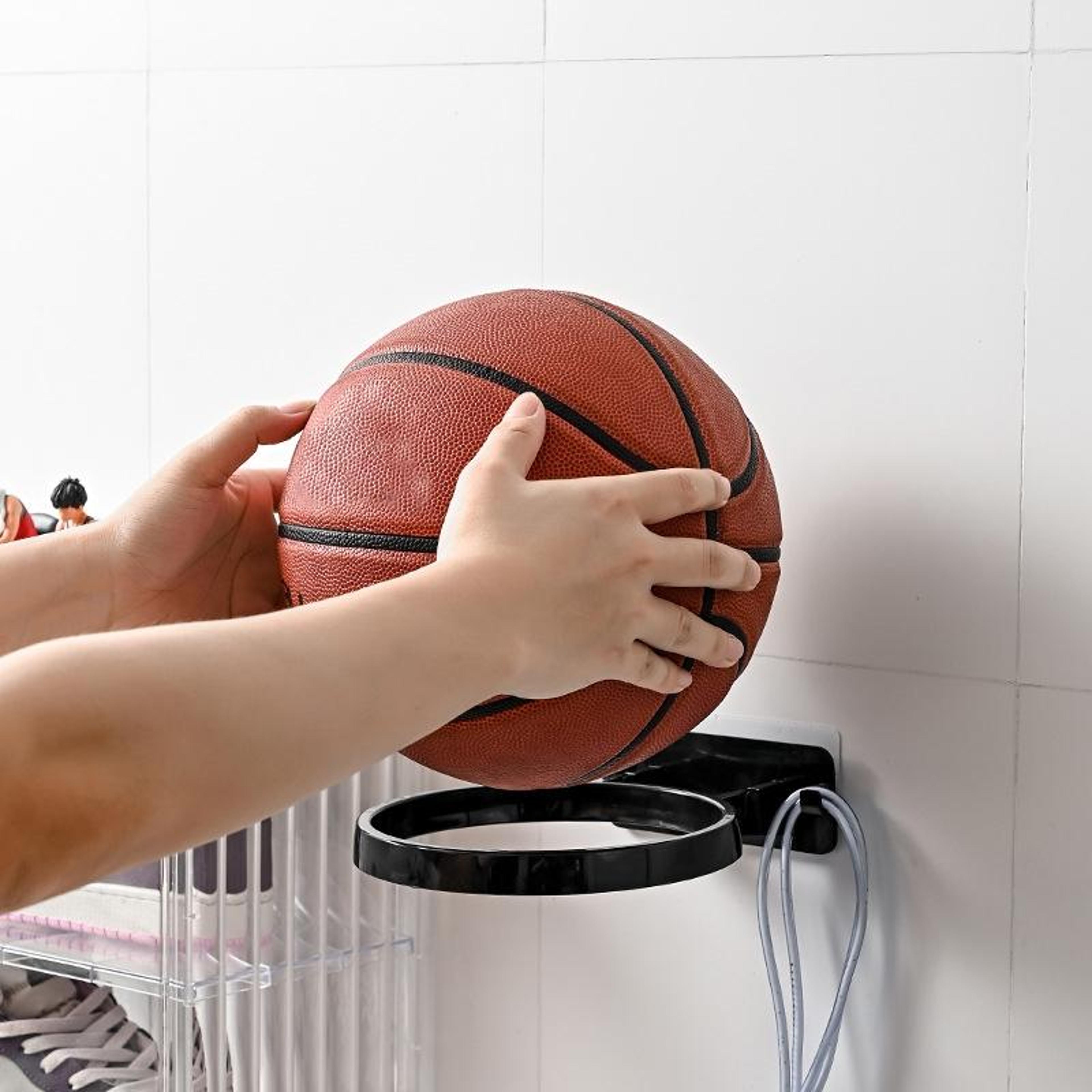 wall mounted basketball storage rack with foldable holder and side hooks
