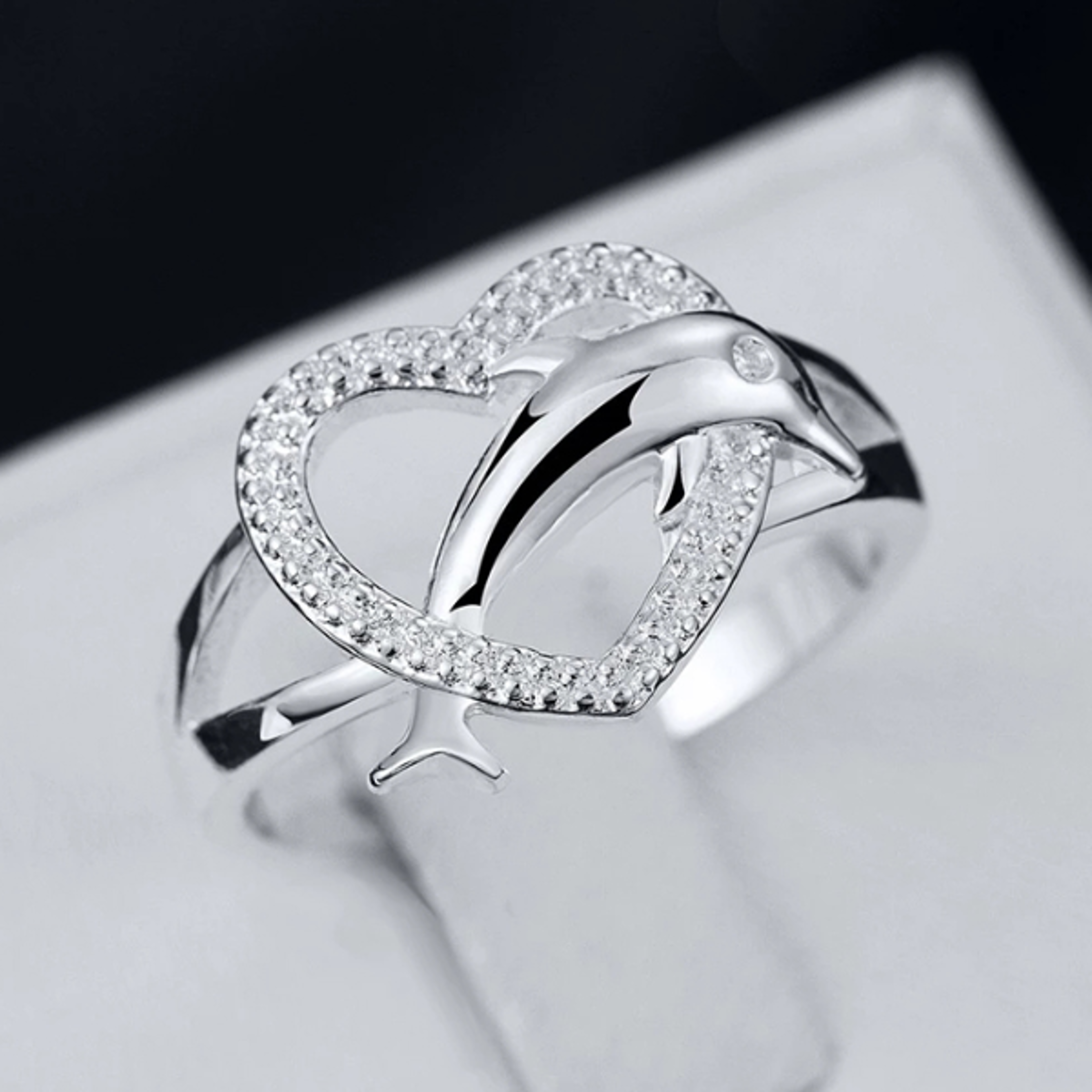 925 sterling silver love dolphins heart rings for women: high-quality couple gifts for fashion, party & wedding jewelry