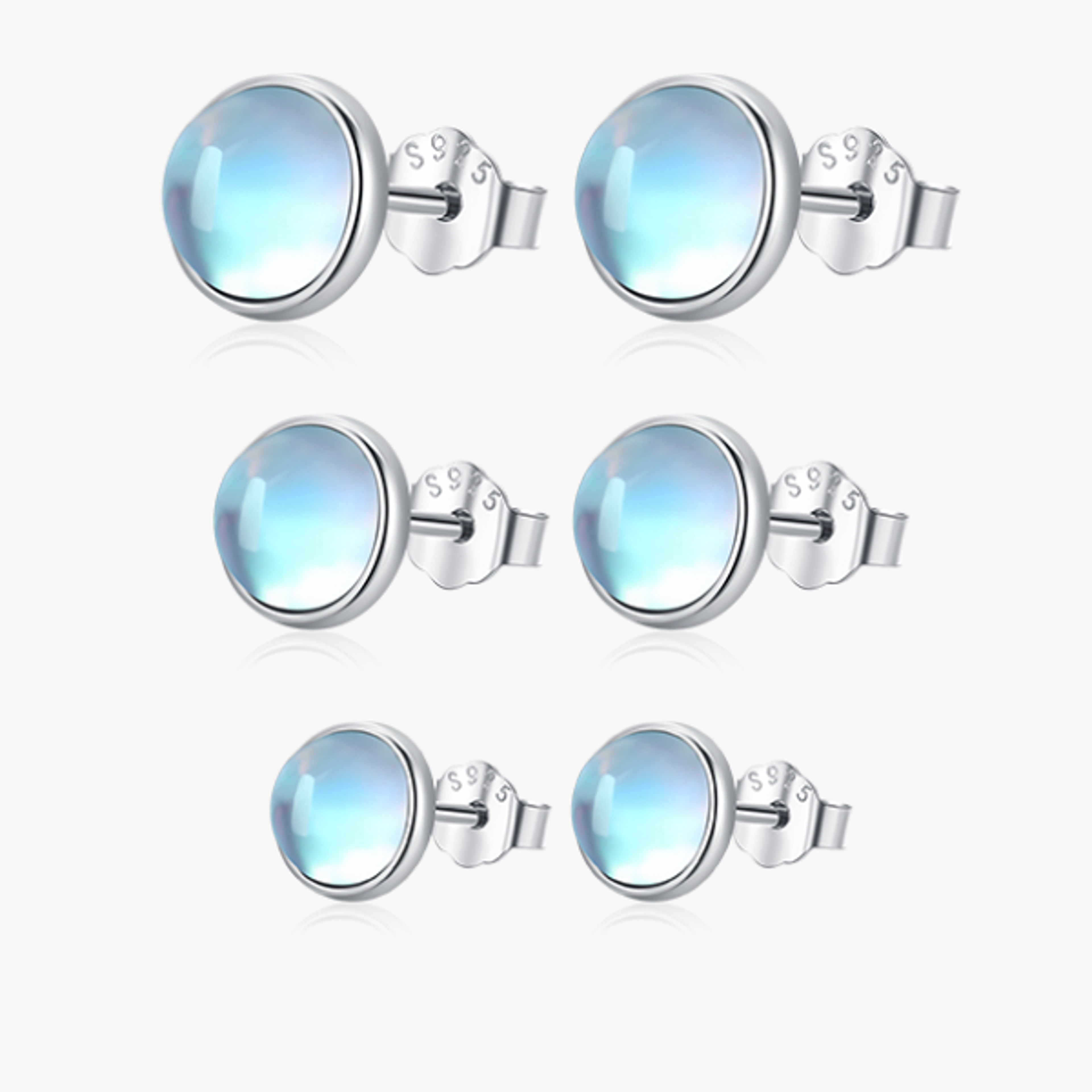 modian 925 sterling silver moonstone stud earrings, 4-6mm round, platinum-plated women's jewelry