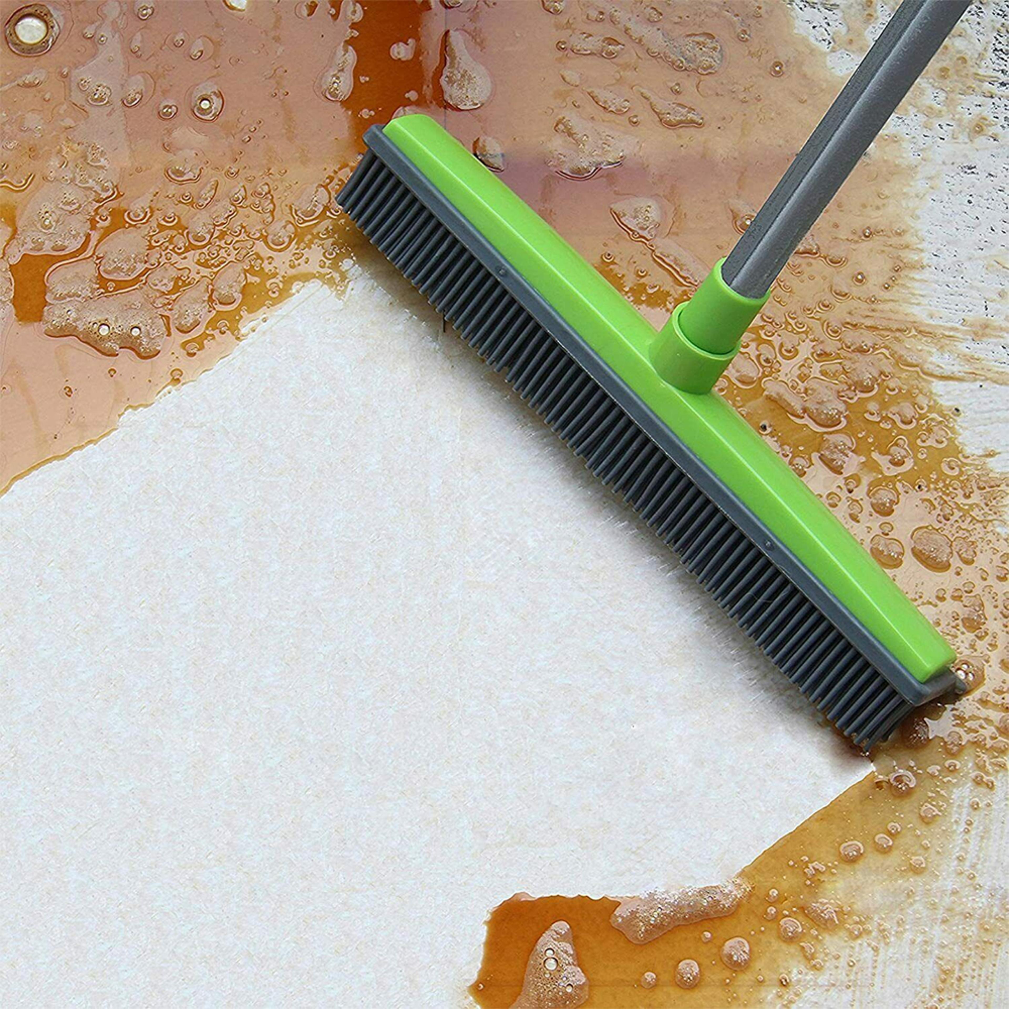 rubber broom brush with squeegee for hair, dust & spills