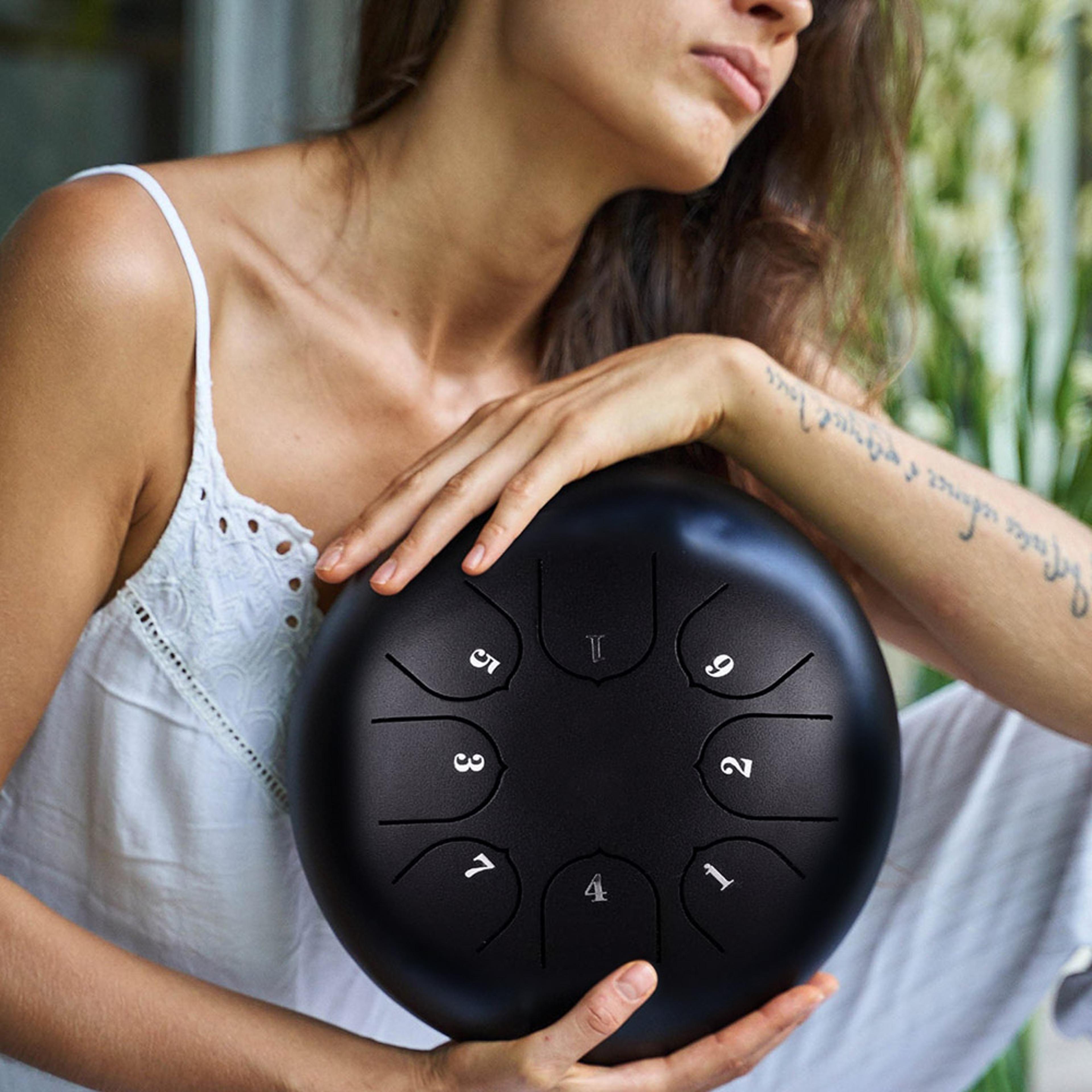 8 tune steel tongue drum - portable hang drum for relaxation & meditation