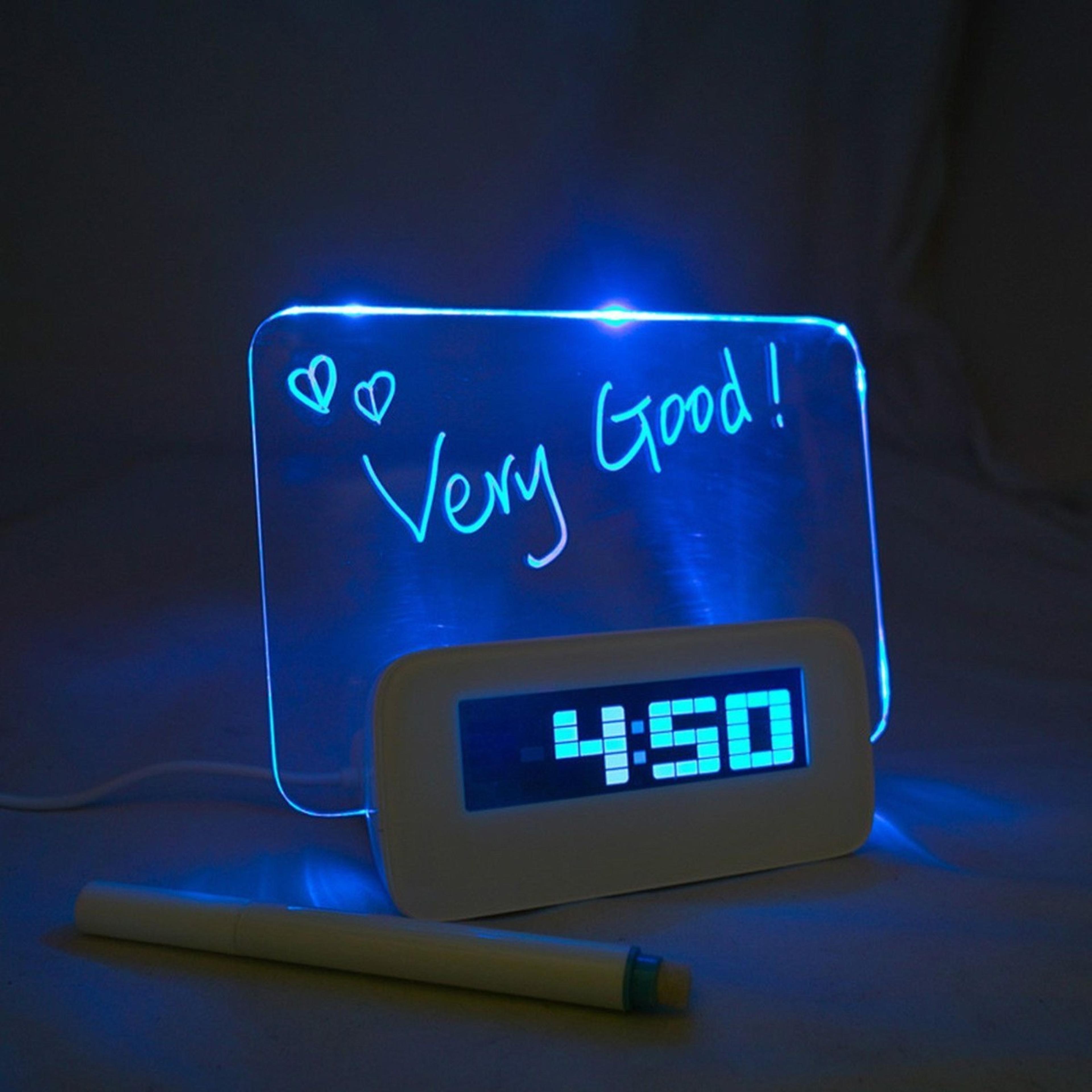 digital alarm clock with message board