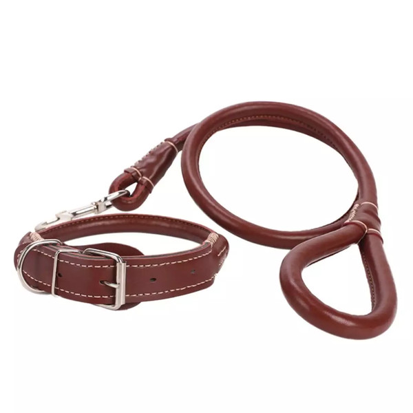 2in1rolledleatherdogcollarleashbrown