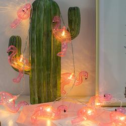Battery Powered Pink Flamingo String Warm White Color Lights