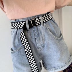 Black And White Checkered Belt With D Ring Buckle