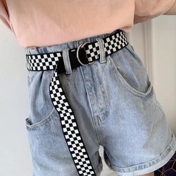 black and white checkered belt with d ring buckle