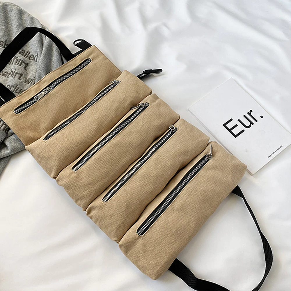 Canvas Wrench Roll Up Pouch For Convenient Tools Storage khaki