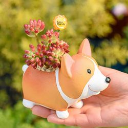 cute resin corgi planter flower pot
