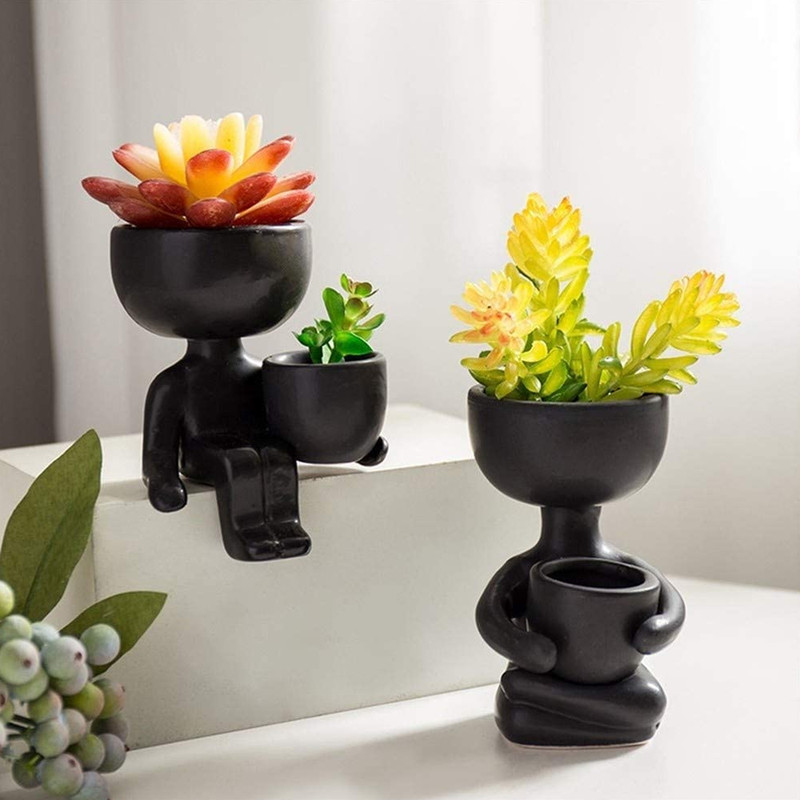 Human Shaped Ceramic Sitting Flower Pots 3