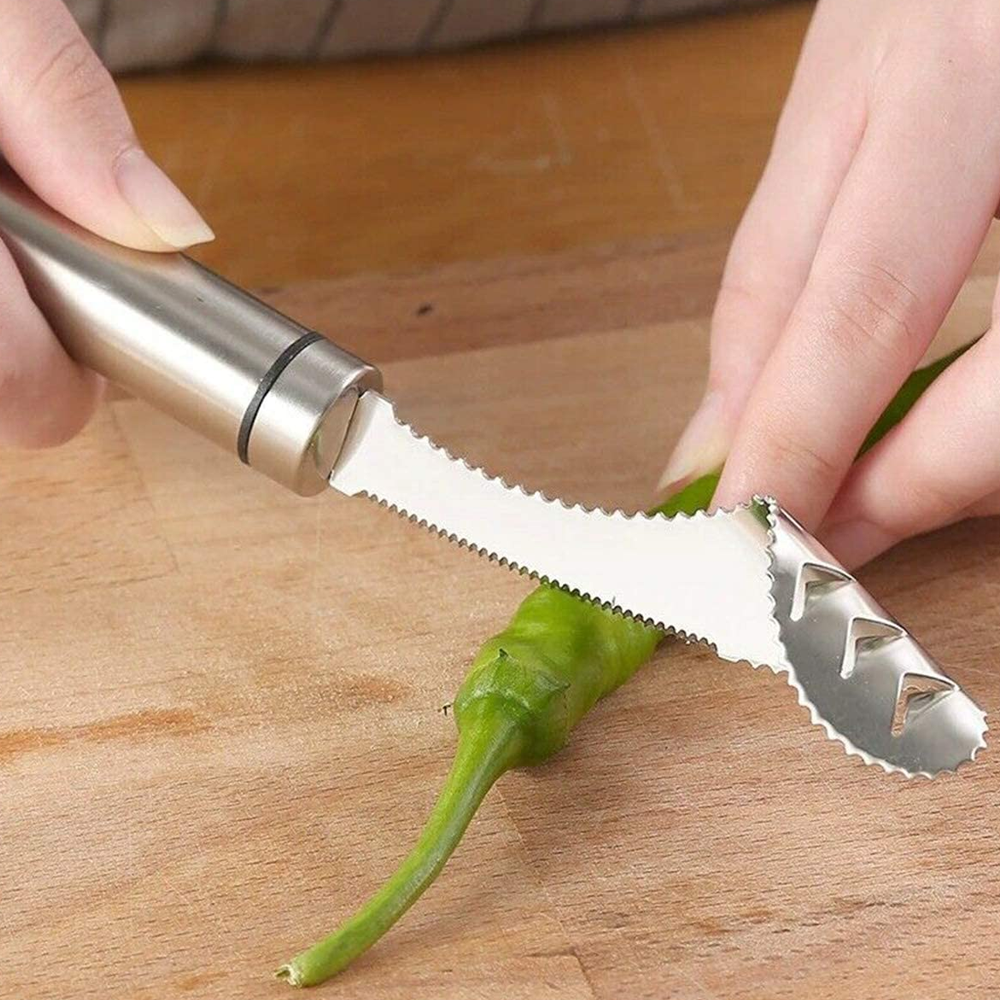 Jalapeno Pepper Corer Seed Remover/Slice Off Bell Banana/Full Stainless Steel 9.4 with Serrated Edge Easy Remove The Seeds Of Veggies 