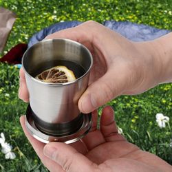 stainless steel collapsible cup with lid & keychain – portable metal travel cup
