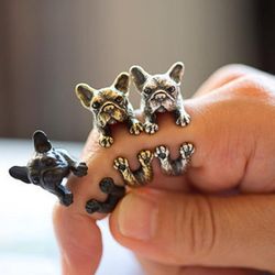 Zinc Alloy French Bulldog Ring