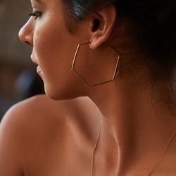 zinc alloy hexagon hoop earring
