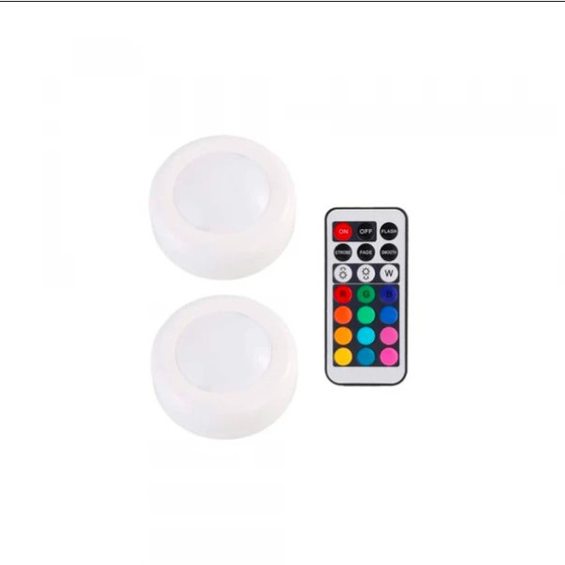 13 Color Self-Adhesive LED Push Lights With Remote 2pcs