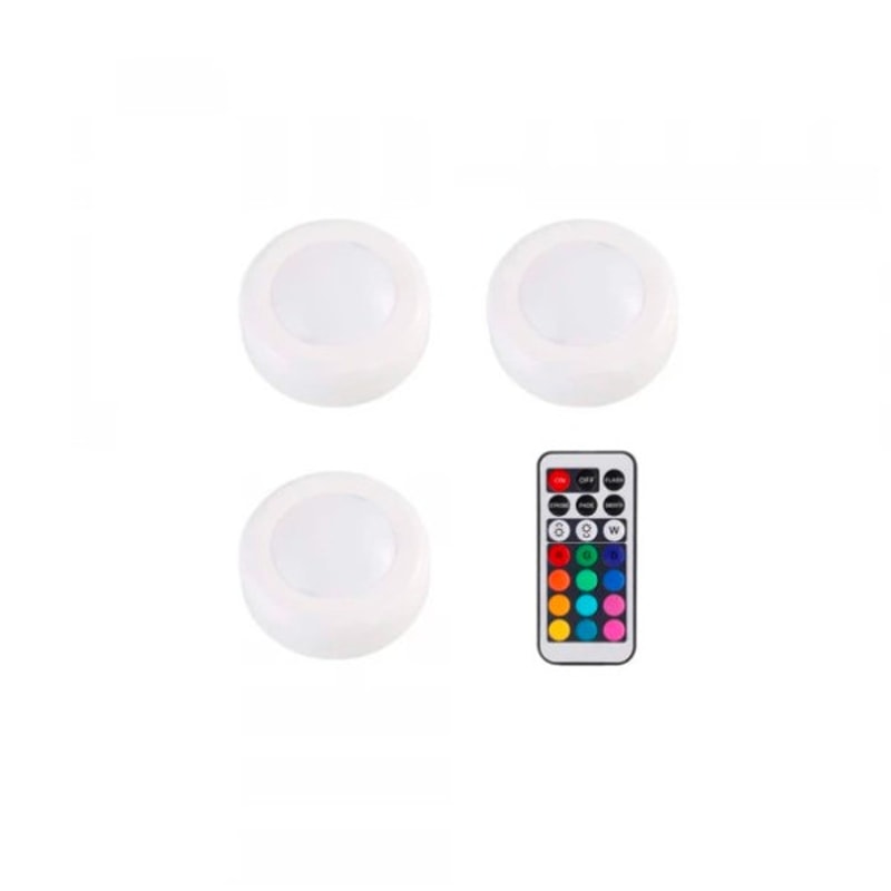 13 Color Self-Adhesive LED Push Lights With Remote 3 pcs