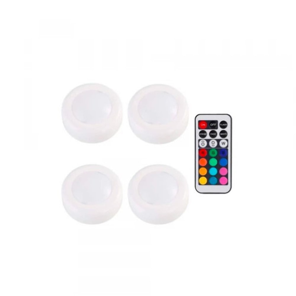 13 Color Self-Adhesive LED Push Lights With Remote 4 pcs