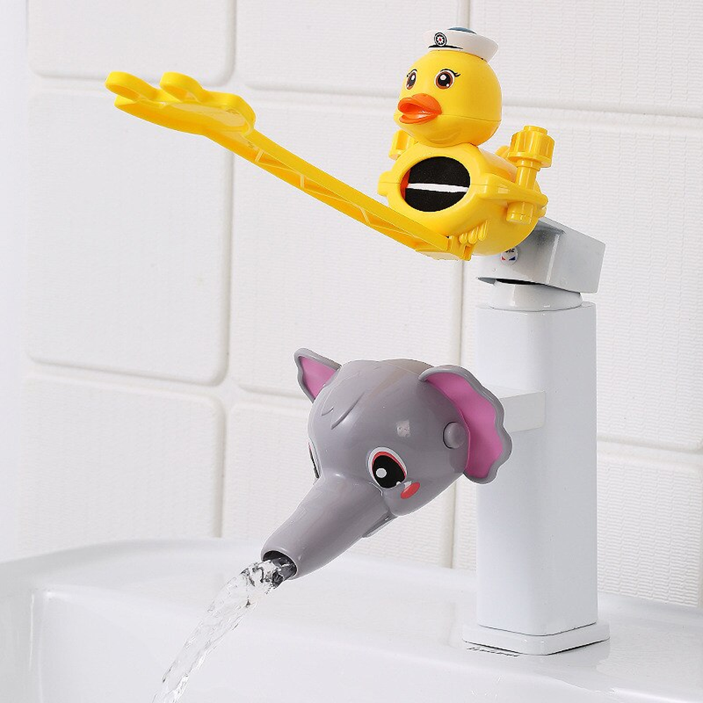 Water Faucet & Handle Extender Set For Toddlers & Young Kids, Plastic Material Gray Elephant