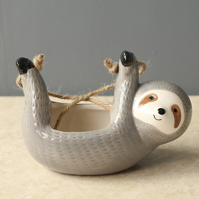 Sloth Hanging Planter For Succulents & Indoor Plants Gray