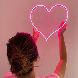 Neon Pink Heart Light For Wall