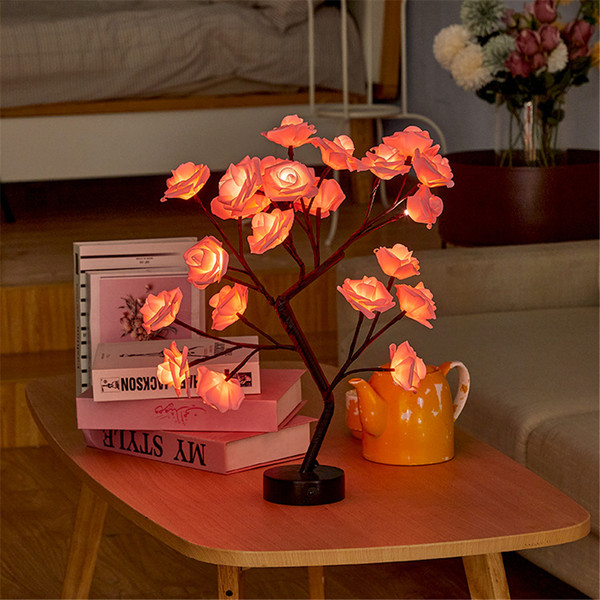 Led Table Lamp Rose Flower Tree Usb Night Lights Christmas Decoration Gift  For Kids Room Rose Flower Lighting Home Decoration