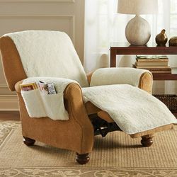 Cozy Comfort Makeover - Plush One-Piece Fleece Recliner Cover with Pockets, Easy Clean & Care
