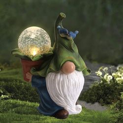 Charming Illumination - Weatherproof LED Solar Garden Gnome Statues, Handcrafted Durable Resin