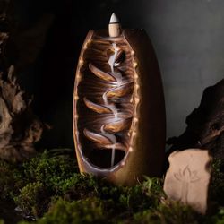 Mountain River Handicraft Incense Holder - Ceramic Waterfall Design for Meditation, Yoga, Stress Relief