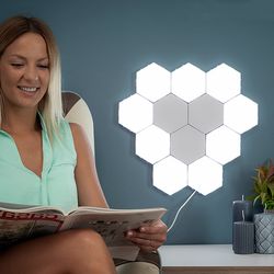 Hexagon Modular Touch LED Tile Lights, Set of 5 - USB Powered, Freestanding or Wall Mount, Easy Installation