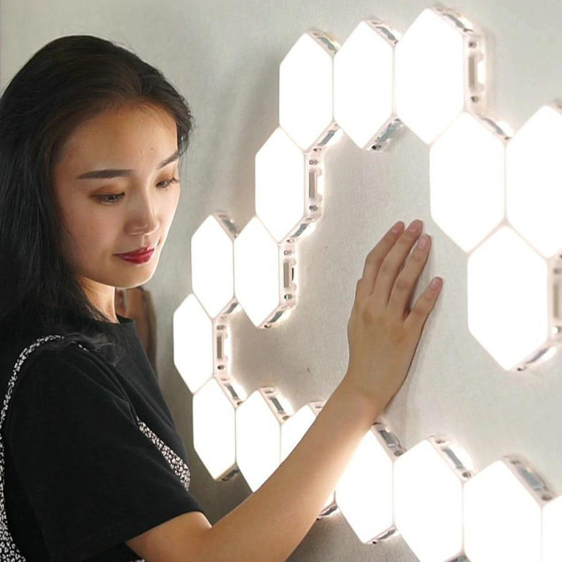 Hexagon Modular Touch LED Tile Lights, Set of 5 - USB Powered, Freestanding or Wall Mount, Easy Installation2