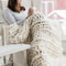 Soft and Lightweight Handmade Chunky Knit Blanket, Acrylic & Polyester Fabric, Comfortable All Year Round white