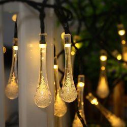 Enchanting LED Teardrop Water Drop Lights, Magical Forest String Lights, Solar-Powered & Waterproof, 19.6ft