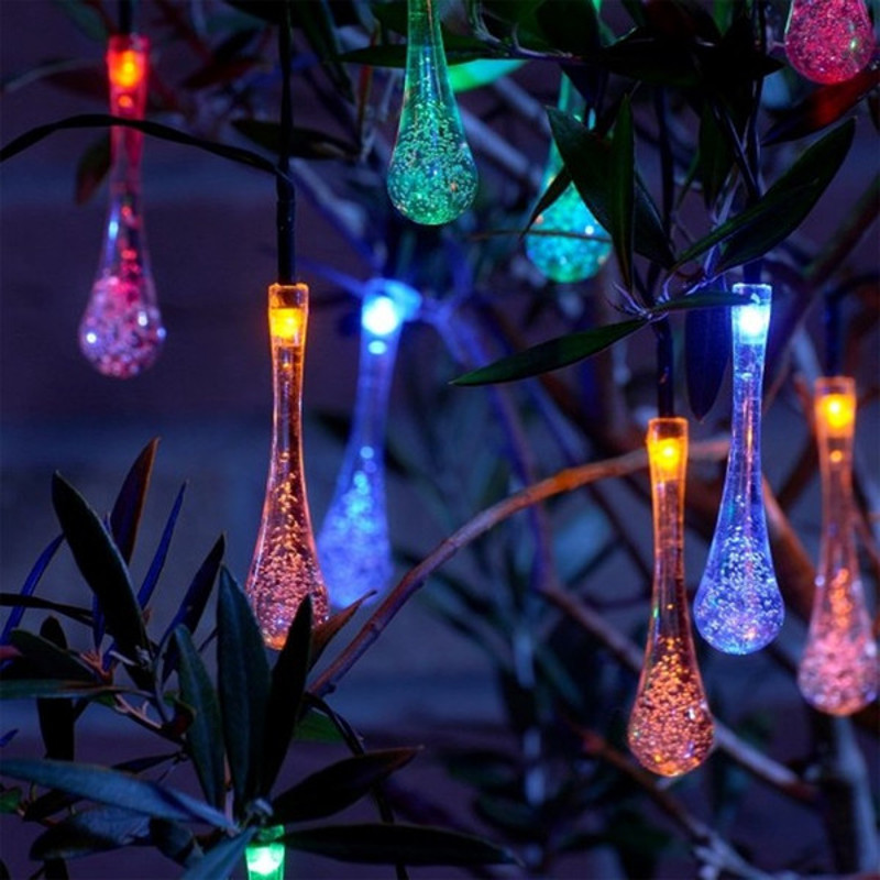 Enchanting LED Teardrop Water Drop Lights, Magical Forest String Lights, Solar-Powered & Waterproof, 19.6ftrainbow