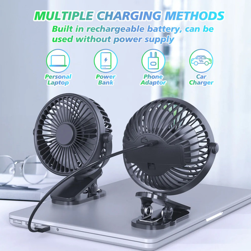 USB Rechargeable 360° Rotation Clip-On Table Fan5